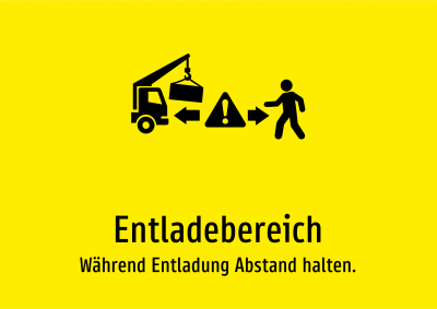 Entladebereich - Während Entladung Abstand halten.
