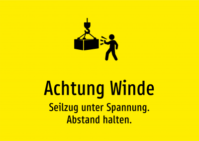 Achtung Winde - Seilzug unter Spannung. Abstand halten.