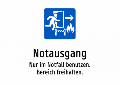 Notausgang - Nur im Notfall benutzen. Bereich freihalten.