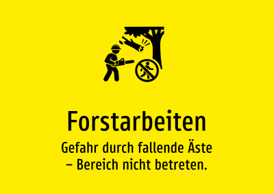 Forstarbeiten - Gefahr durch fallende Äste – Bereich nicht betreten.