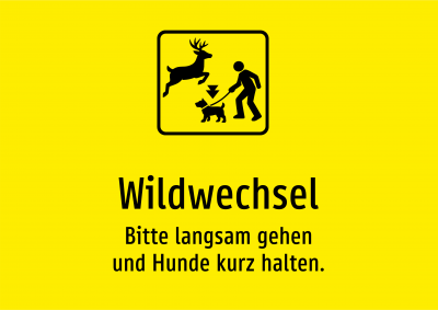 Wildwechsel - Bitte langsam gehen und Hunde kurz halten.