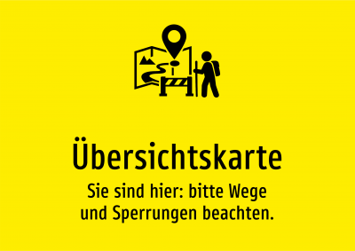 Übersichtskarte - Sie sind hier: bitte Wege und Sperrungen beachten.