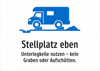 Stellplatz eben - Unterlegkeile nutzen – kein Graben oder Aufschütten.