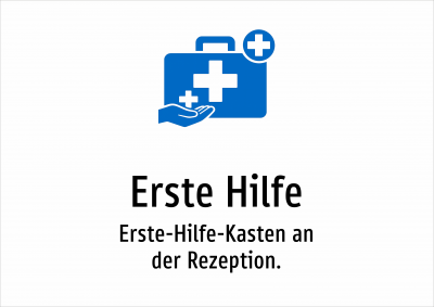 Erste Hilfe - Erste-Hilfe-Kasten an der Rezeption.