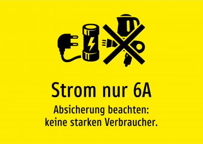 Strom nur 6A - Absicherung beachten: keine starken Verbraucher.