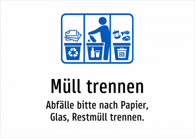Müll trennen - Abfälle bitte nach Papier, Glas, Restmüll trennen.