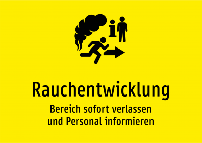 Rauchentwicklung - Bereich sofort verlassen und Personal informieren