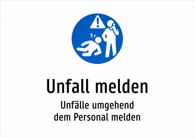 Unfall melden - Unfälle umgehend dem Personal melden
