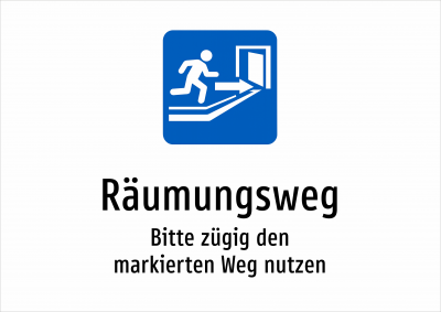 Räumungsweg - Bitte zügig den markierten Weg nutzen