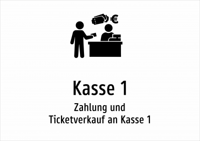Kasse 1 - Zahlung und Ticketverkauf an Kasse 1