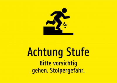 Achtung Stufe - Bitte vorsichtig gehen. Stolpergefahr.