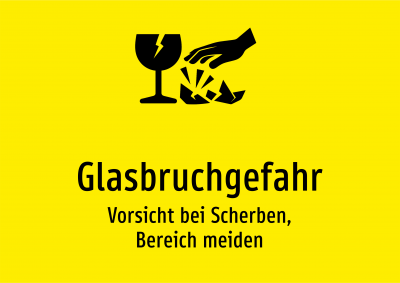 Glasbruchgefahr - Vorsicht bei Scherben, Bereich meiden