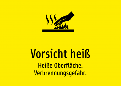 Vorsicht heiß - Heiße Oberfläche. Verbrennungsgefahr.