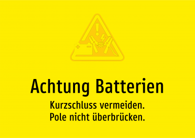 Achtung Batterien - Kurzschluss vermeiden. Pole nicht überbrücken.