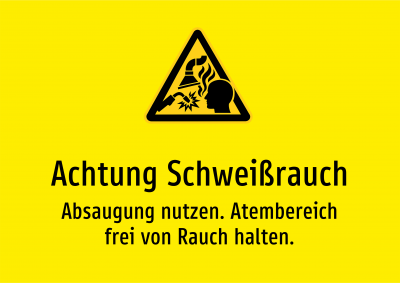 Achtung Schweißrauch - Absaugung nutzen. Atembereich frei von Rauch halten.