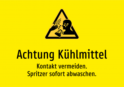 Achtung Kühlmittel - Kontakt vermeiden. Spritzer sofort abwaschen.