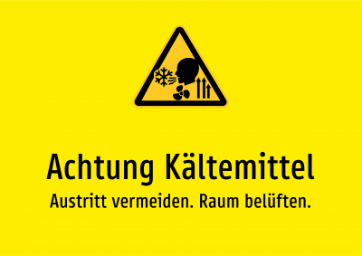 Achtung Kältemittel - Austritt vermeiden. Raum belüften.
