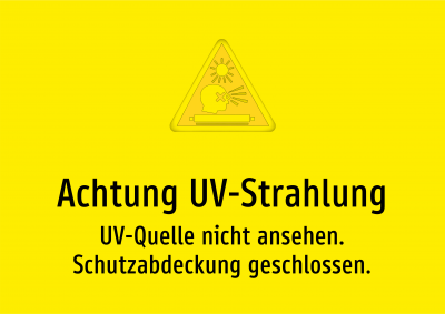 Achtung UV-Strahlung - UV-Quelle nicht ansehen. Schutzabdeckung geschlossen.