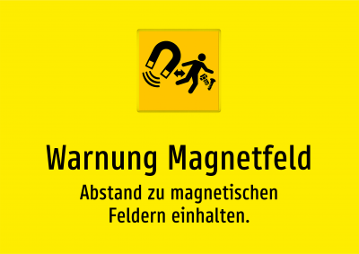 Warnung Magnetfeld - Abstand zu magnetischen Feldern einhalten.