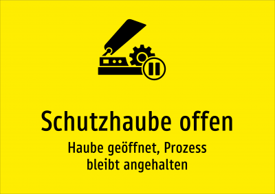 Schutzhaube offen - Haube geöffnet, Prozess bleibt angehalten