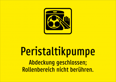 Peristaltikpumpe - Abdeckung geschlossen; Rollenbereich nicht berühren.