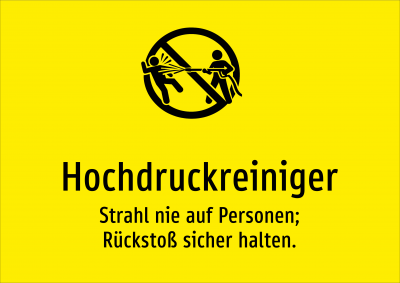 Hochdruckreiniger - Strahl nie auf Personen; Rückstoß sicher halten.