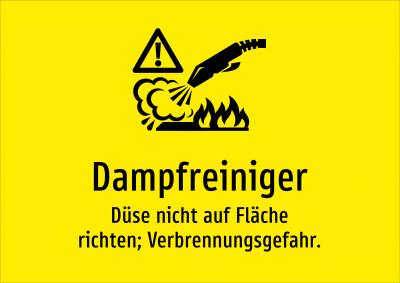 Dampfreiniger - Düse nicht auf Fläche richten; Verbrennungsgefahr.