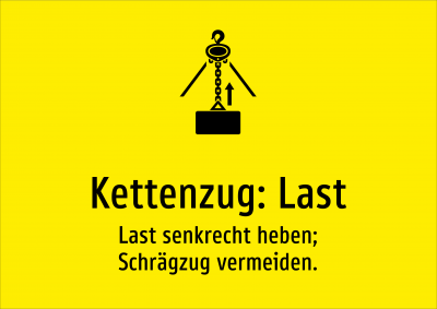 Kettenzug: Last - Last senkrecht heben; Schrägzug vermeiden.