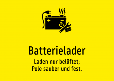 Batterielader - Laden nur belüftet; Pole sauber und fest.