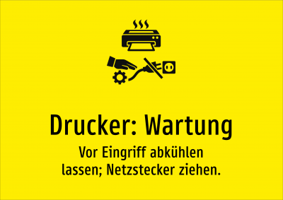 Drucker: Wartung - Vor Eingriff abkühlen lassen; Netzstecker ziehen.