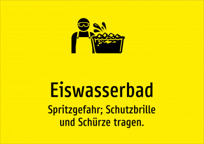 Eiswasserbad - Spritzgefahr; Schutzbrille und Schürze tragen.