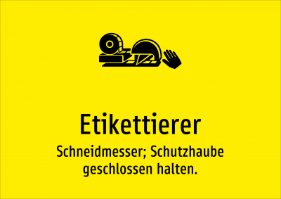 Etikettierer - Schneidmesser; Schutzhaube geschlossen halten.