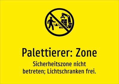Palettierer: Zone - Sicherheitszone nicht betreten; Lichtschranken frei.