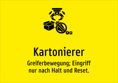 Kartonierer - Greiferbewegung; Eingriff nur nach Halt und Reset.