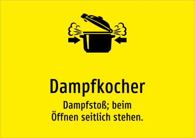 Dampfkocher - Dampfstoß; beim Öffnen seitlich stehen.