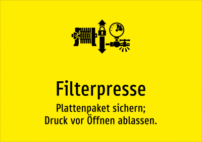 Filterpresse - Plattenpaket sichern; Druck vor Öffnen ablassen.