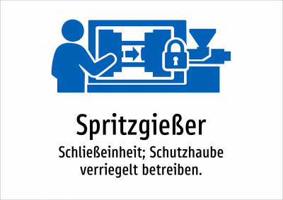 Spritzgießer - Schließeinheit; Schutzhaube verriegelt betreiben.