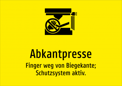 Abkantpresse - Finger weg von Biegekante; Schutzsystem aktiv.