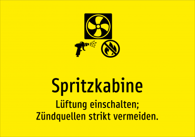 Spritzkabine - Lüftung einschalten; Zündquellen strikt vermeiden.