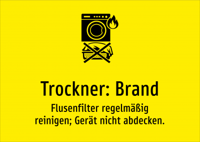 Trockner: Brand - Flusenfilter regelmäßig reinigen; Gerät nicht abdecken.