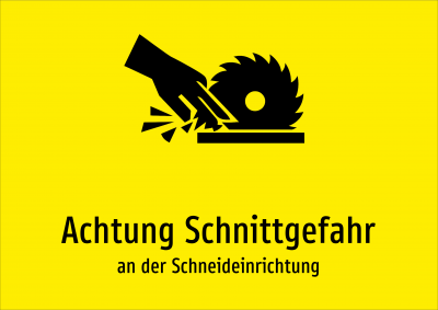 Achtung Schnittgefahr - an der Schneideinrichtung