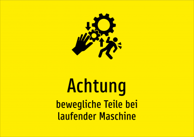 Achtung - bewegliche Teile bei laufender Maschine