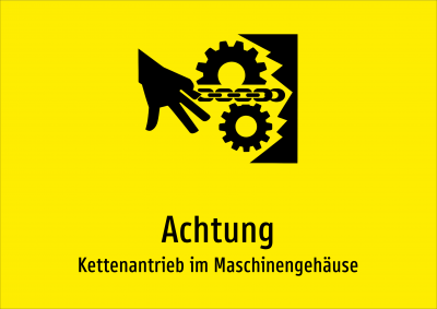 Achtung - Kettenantrieb im Maschinengehäuse