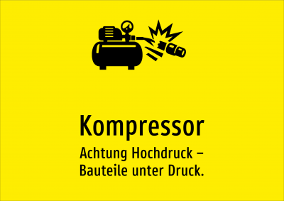 Kompressor - Achtung Hochdruck – Bauteile unter Druck.