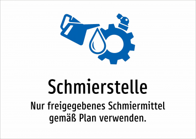 Schmierstelle - Nur freigegebenes Schmiermittel gemäß Plan verwenden.