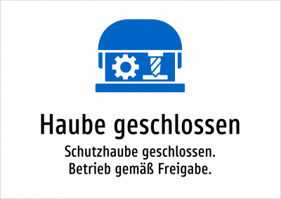Haube geschlossen - Schutzhaube geschlossen. Betrieb gemäß Freigabe.