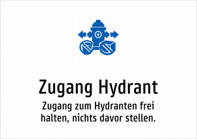 Zugang Hydrant - Zugang zum Hydranten frei halten, nichts davor stellen.