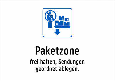 Paketzone - frei halten, Sendungen geordnet ablegen.