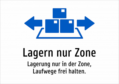 Lagern nur Zone - Lagerung nur in der Zone, Laufwege frei halten.