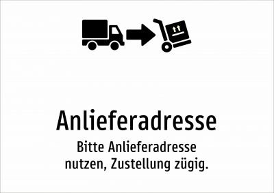 Anlieferadresse - Bitte Anlieferadresse nutzen, Zustellung zügig.